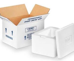Westby's ULINE Brand Insulated Shipper, including a foam shipper for storing food and a cardboard box.