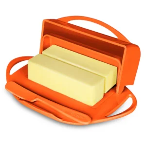 Butterie Box Butter Dish in the color orange, with two sticks of butter stored inside.