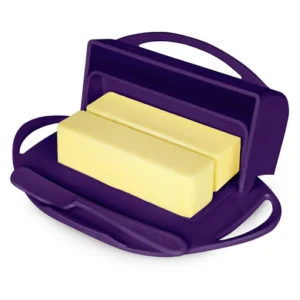 Butterie Box Butter Dish in the color purple, with two sticks of butter stored inside.