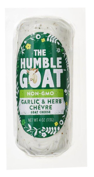 Package of The Humble Goat Non-GMO Garlic & Herb Goat Cheese.