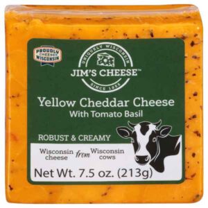 Pacakge of Jim's Cheese Yellow Cheddar Cheese With Tomato Basil